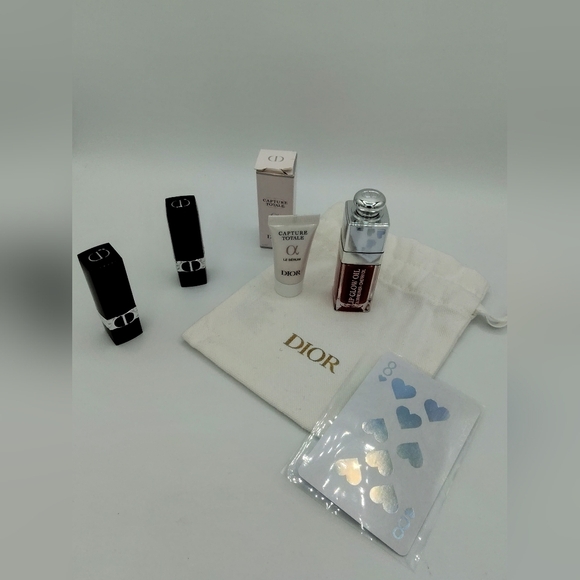 💋 Dior Beauty Mini/Full Sized Bundle Lip Glow Oil, Lipsticks, Serum & Pouch 💎 - Picture 1 of 7